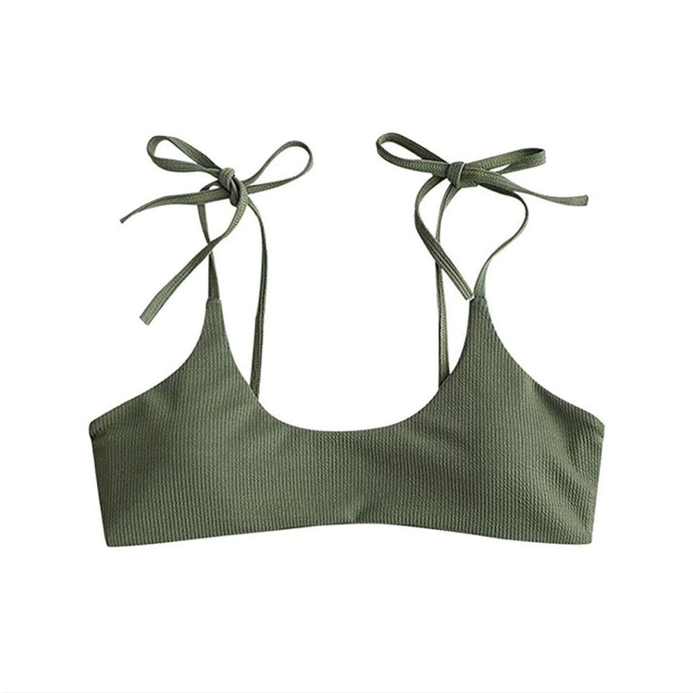 Zaful Bikini Swimsuit Strappy Lace Up Top Ribbed Olive Green Size L (8) - NWT - Picture 3 of 10
